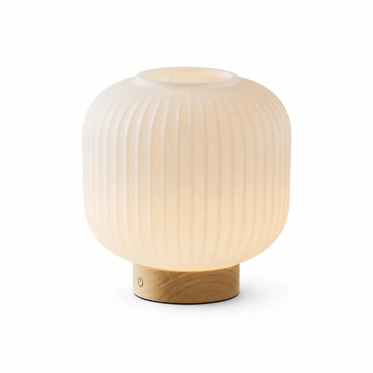 Oplaadbare Tafellamp van Rubberhout en Glas – Dimbaar – Lichtbruin