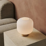 Oplaadbare Tafellamp van Rubberhout en Glas – Dimbaar – Lichtbruin