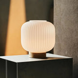 Oplaadbare Tafellamp van Rubberhout en Glas – Dimbaar – Lichtbruin