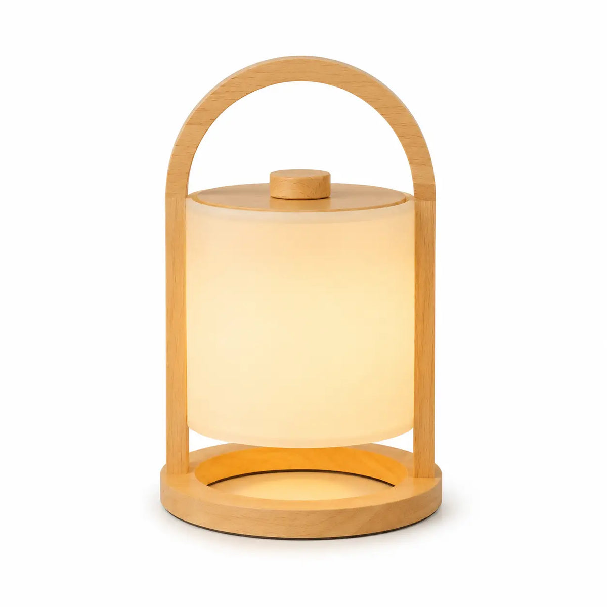 Oplaadbare Houten Tafellamp met Linnenmix Kap – Dimbaar – Lichtbruin