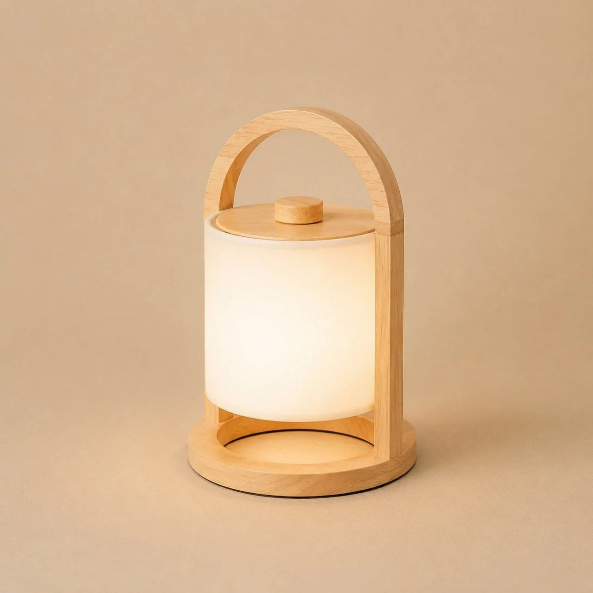 Oplaadbare Houten Tafellamp met Linnenmix Kap – Dimbaar – Lichtbruin