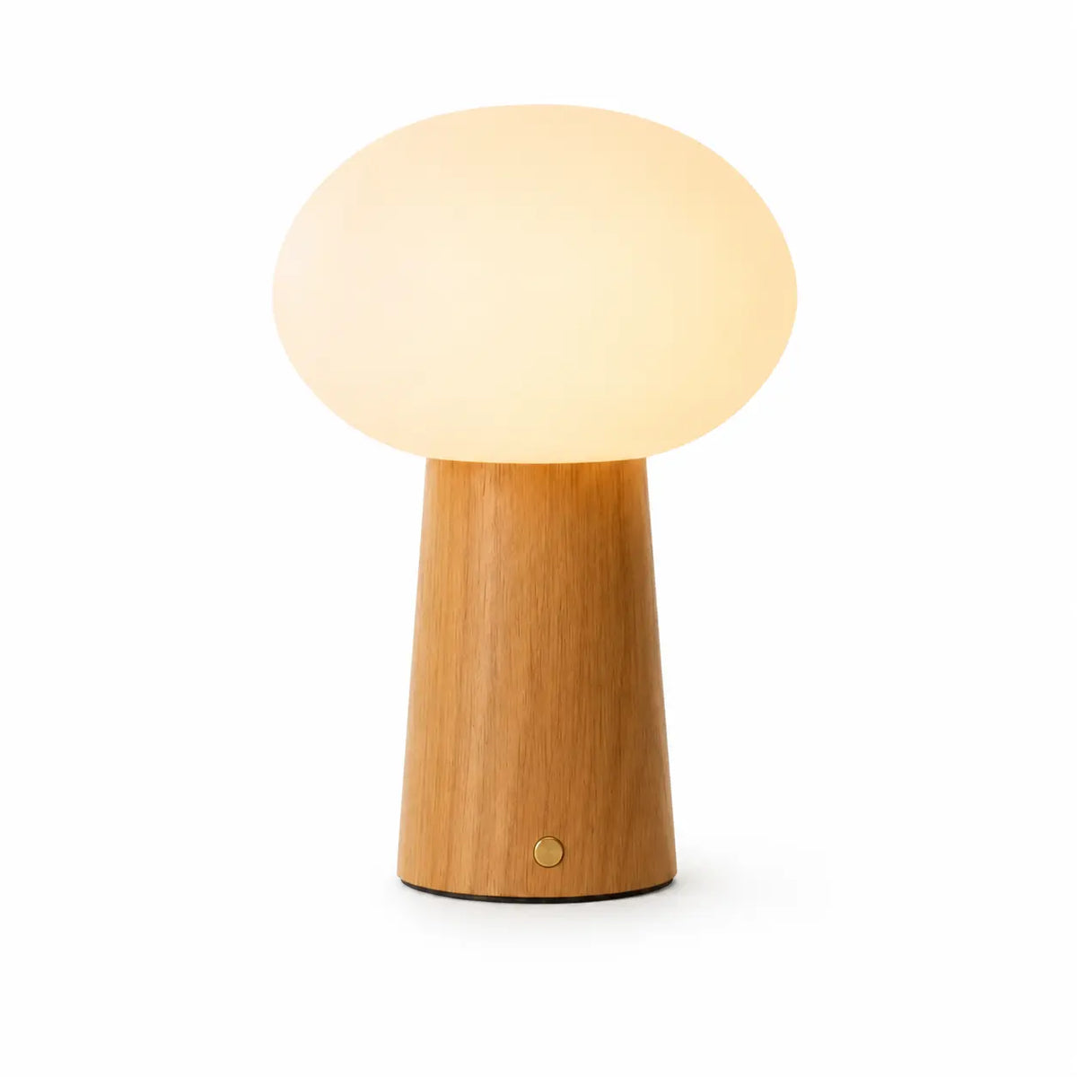 Draadloze Tafellamp van Rubberhout en Matglas – Dimbaar – Lichtbruin