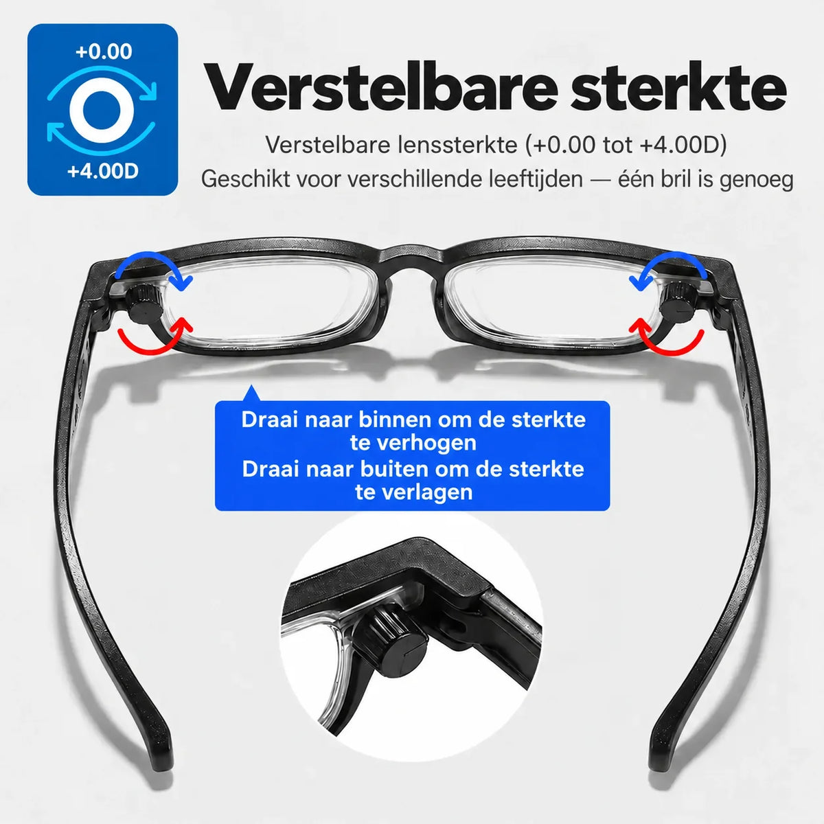 Verstelbare leesbril met afzonderlijke focus – uniseks